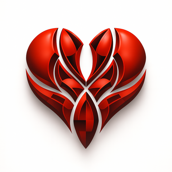 Red heart-shaped design with intricate patterns on a white background